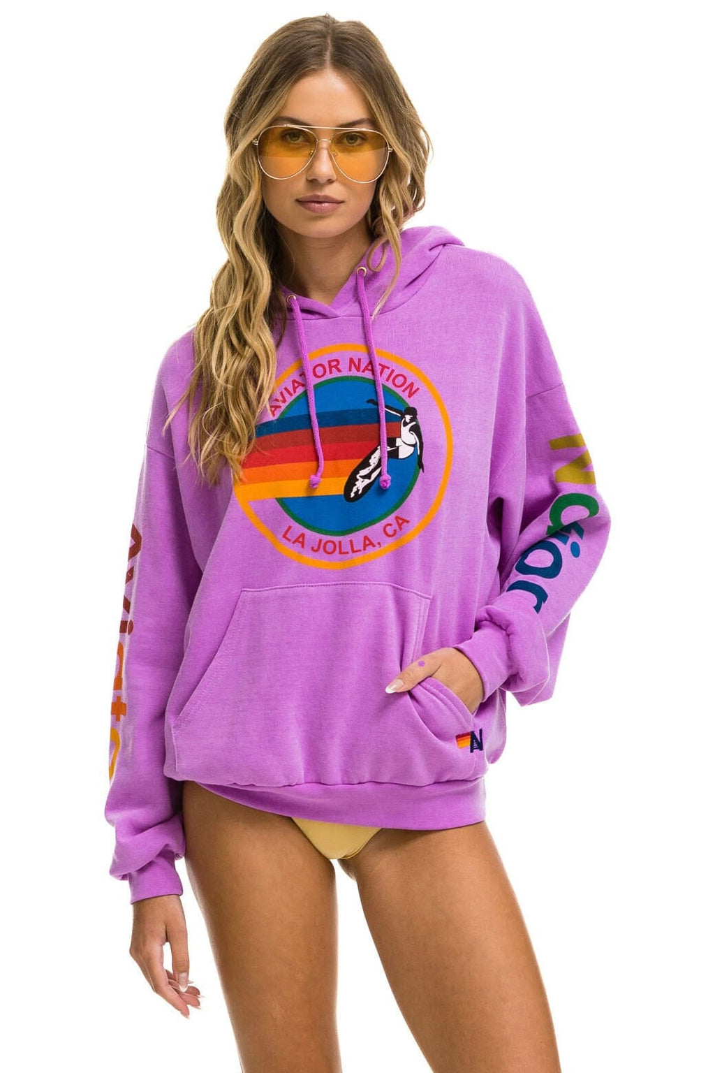 Retro AVIATOR NATION LA JOLLA RELAXED PULLOVER HOODIE - NEON PURPLE