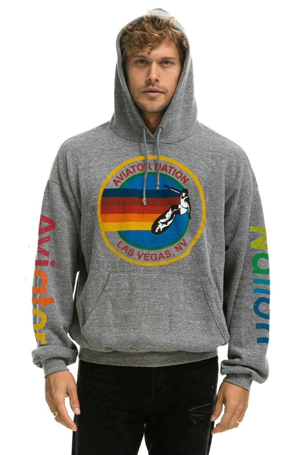Retro AVIATOR NATION LAS VEGAS RELAXED PULLOVER HOODIE - HEATHER GREY