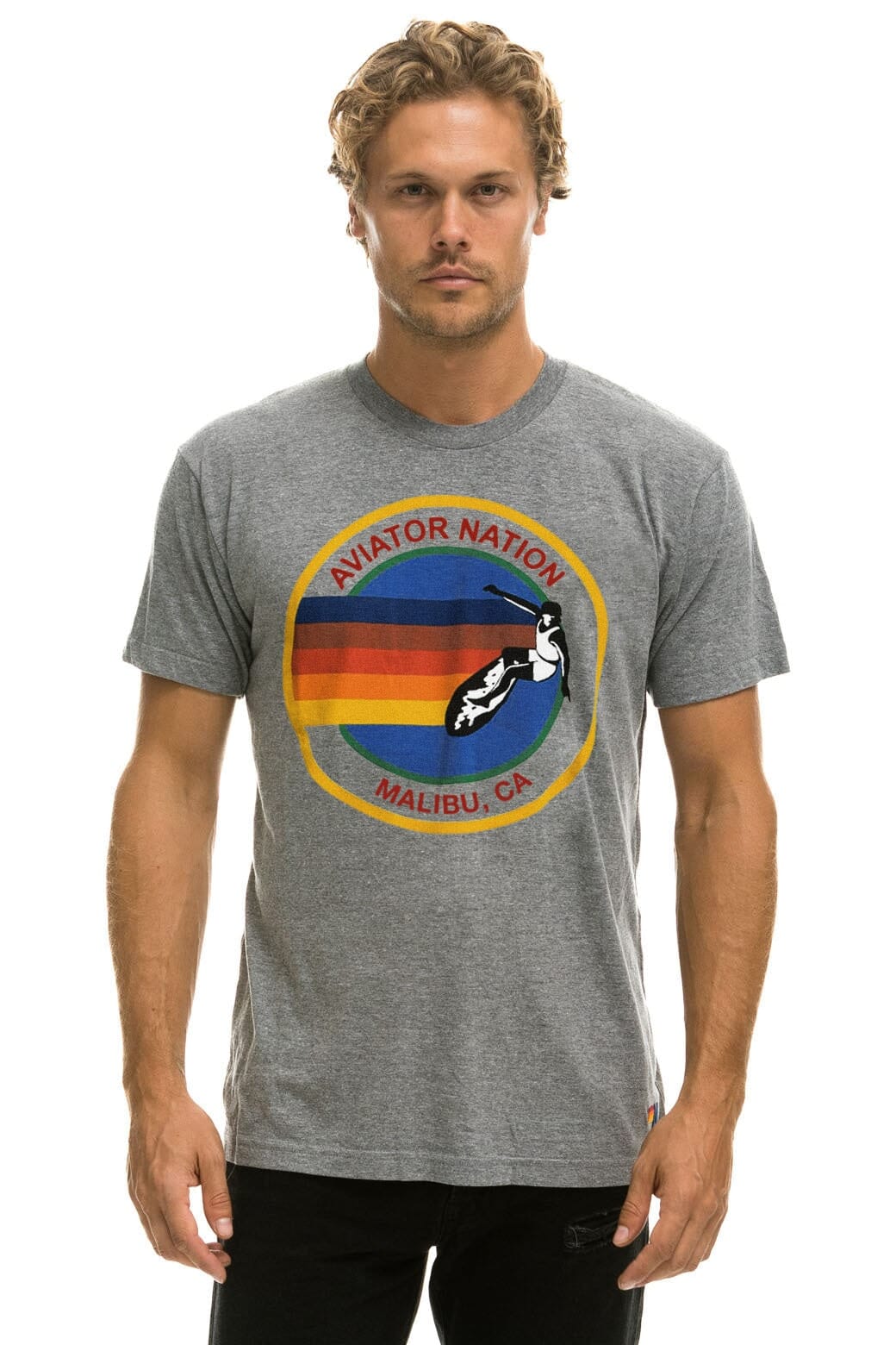 Retro AVIATOR NATION MALIBU CREW TEE SHIRT - HEATHER GREY