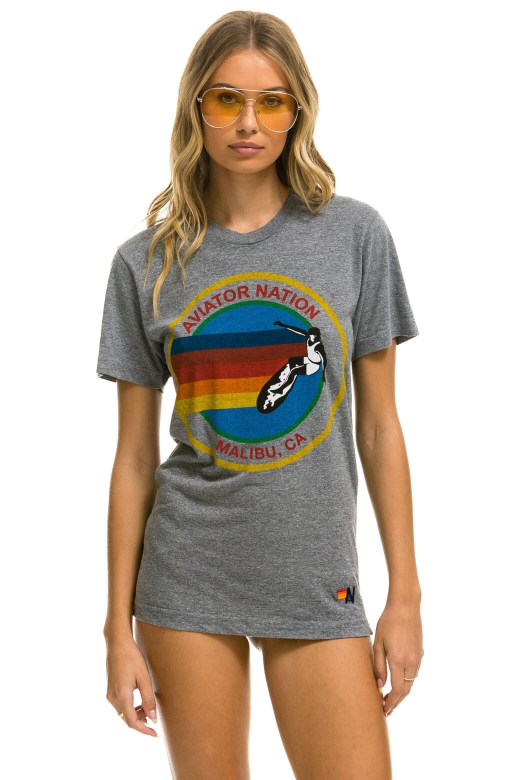 Retro AVIATOR NATION MALIBU CREW TEE SHIRT - HEATHER GREY