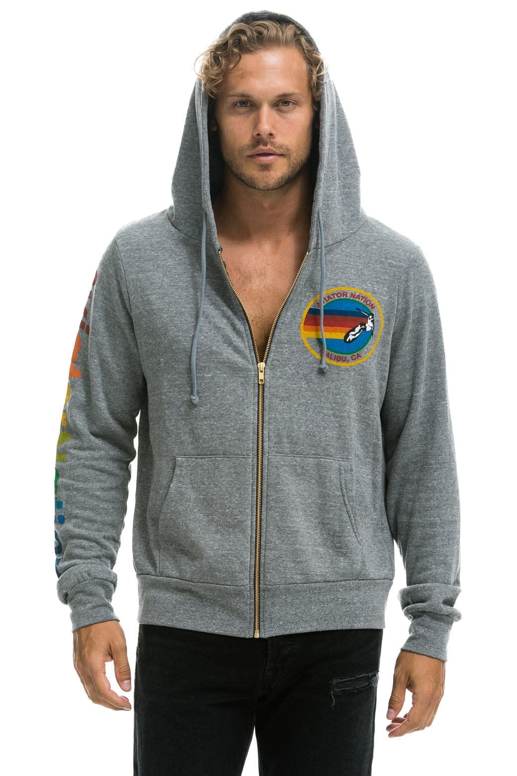 Retro AVIATOR NATION MALIBU ZIP HOODIE - HEATHER GREY