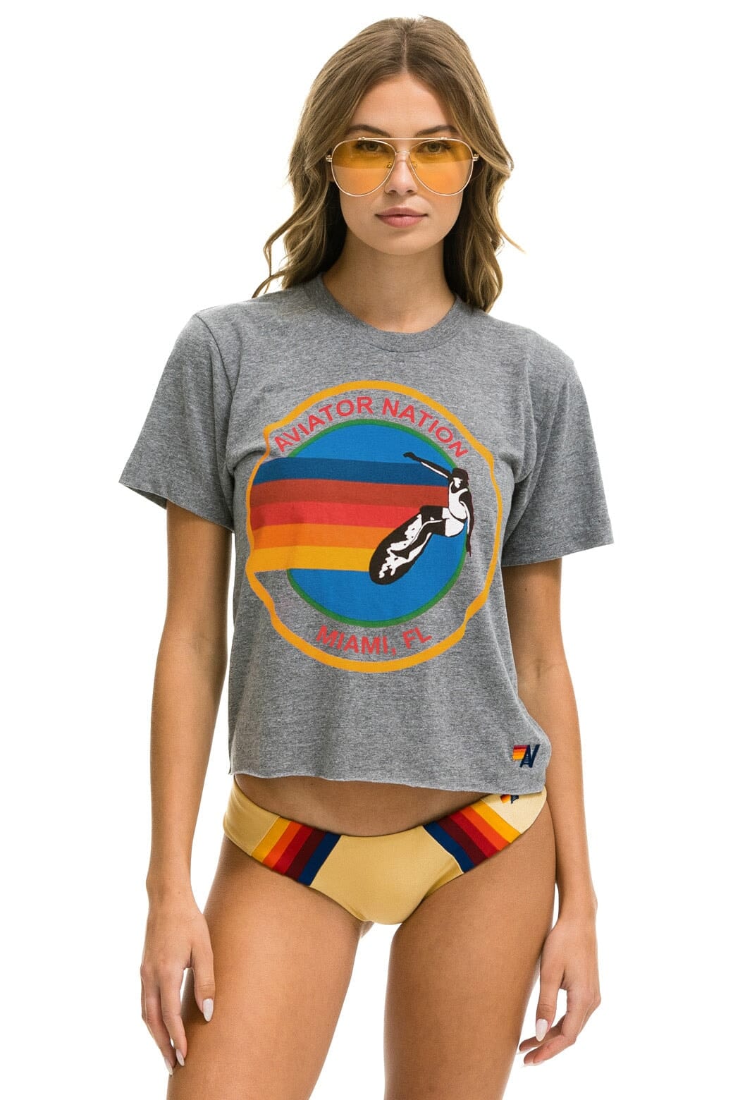 Retro AVIATOR NATION MIAMI BOYFRIEND TEE - HEATHER GREY