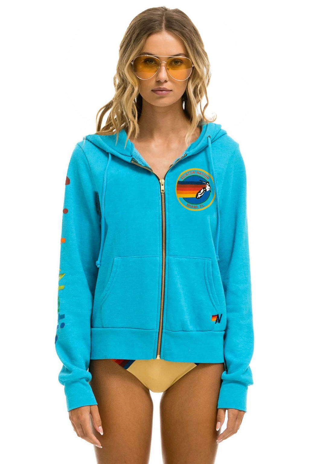 Retro AVIATOR NATION MIAMI HOODIE - NEON BLUE