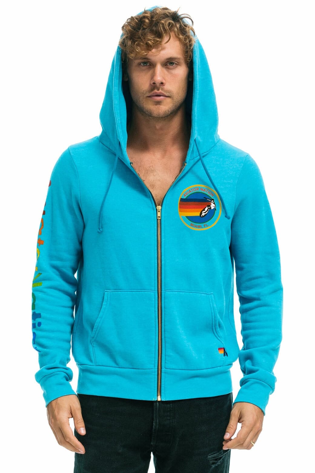 Retro AVIATOR NATION MIAMI HOODIE - NEON BLUE