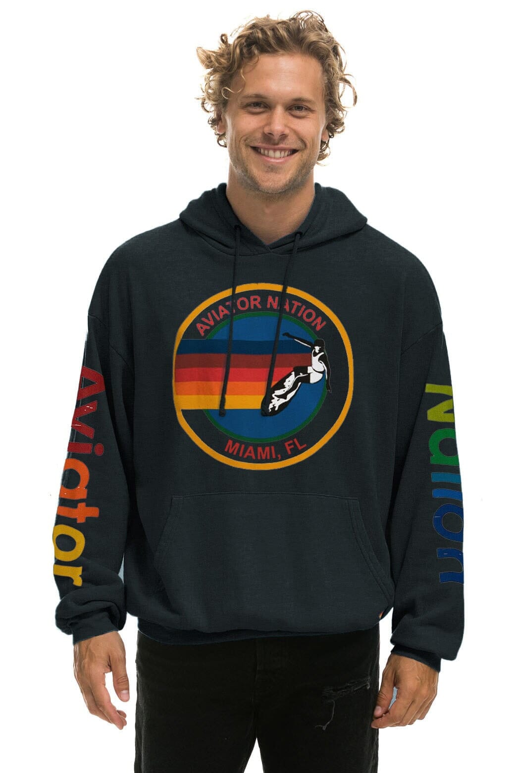 Retro AVIATOR NATION MIAMI RELAXED PULLOVER HOODIE - CHARCOAL