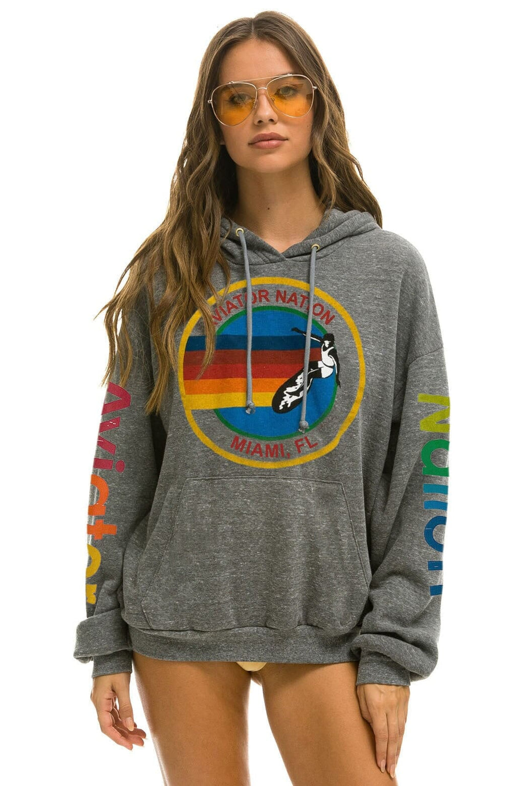 Retro AVIATOR NATION MIAMI RELAXED PULLOVER HOODIE - HEATHER GREY