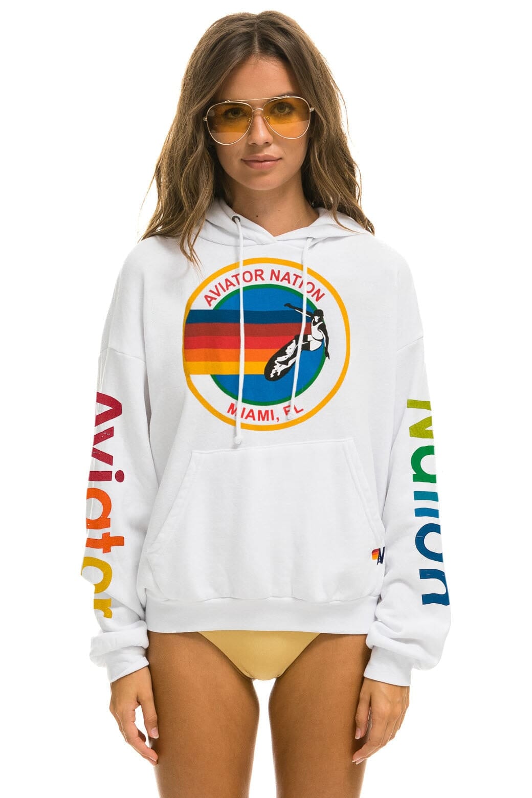 Retro AVIATOR NATION MIAMI RELAXED PULLOVER HOODIE - WHITE