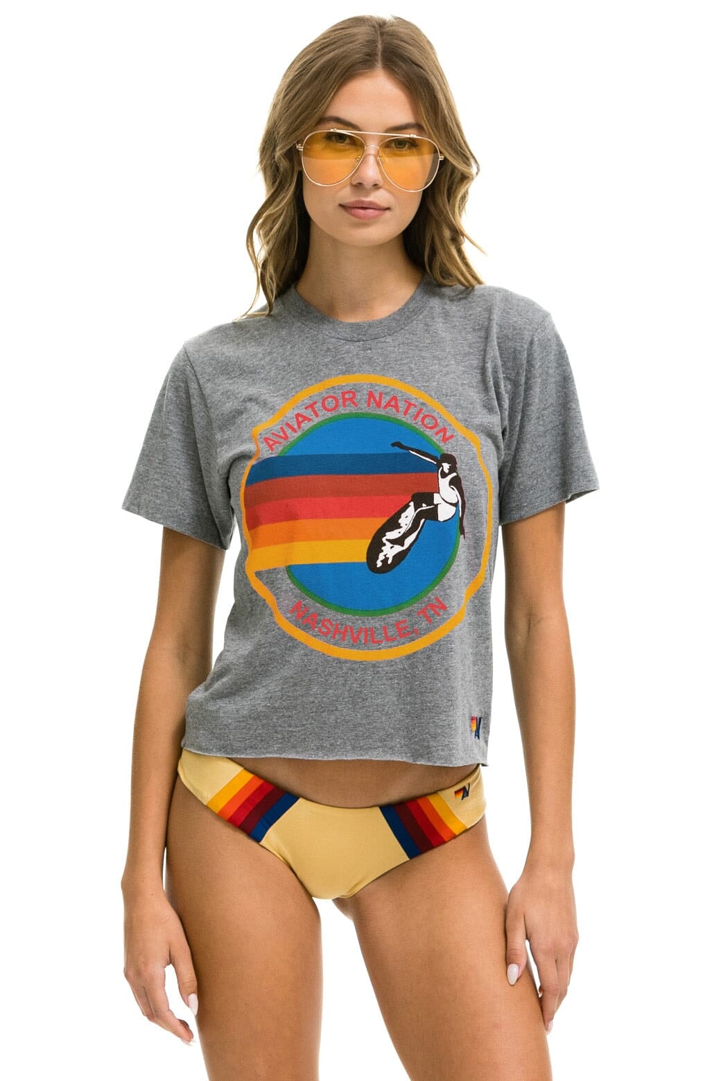 Retro AVIATOR NATION NASHVILLE BOYFRIEND TEE - HEATHER GREY