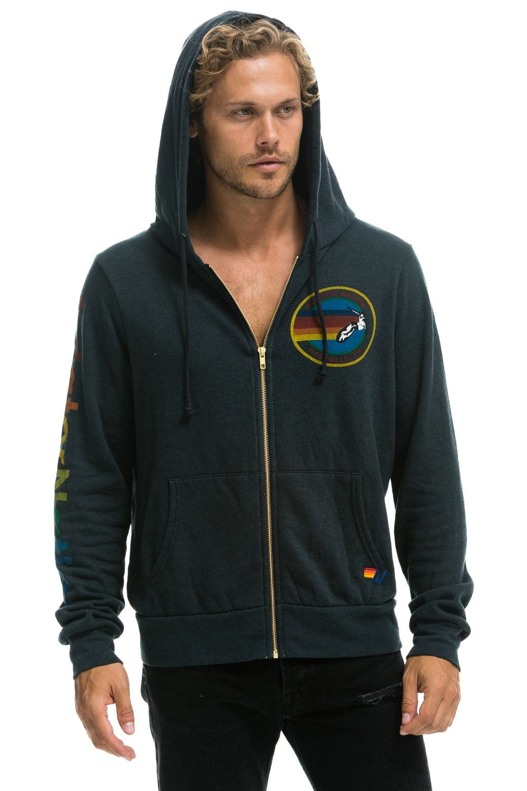 Retro AVIATOR NATION NASHVILLE ZIP HOODIE - CHARCOAL