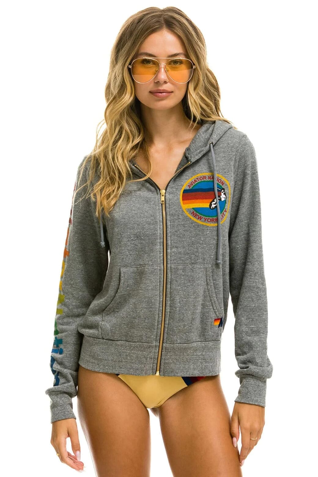 Retro AVIATOR NATION NEW YORK CITY HOODIE - HEATHER GREY