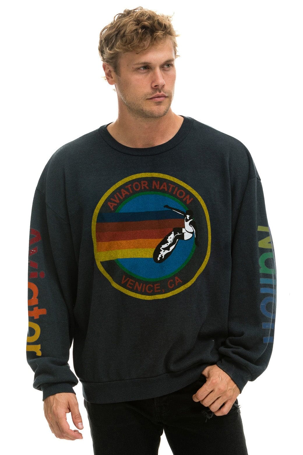 Retro AVIATOR NATION RELAXED VENICE CREW SWEATSHIRT - CHARCOAL