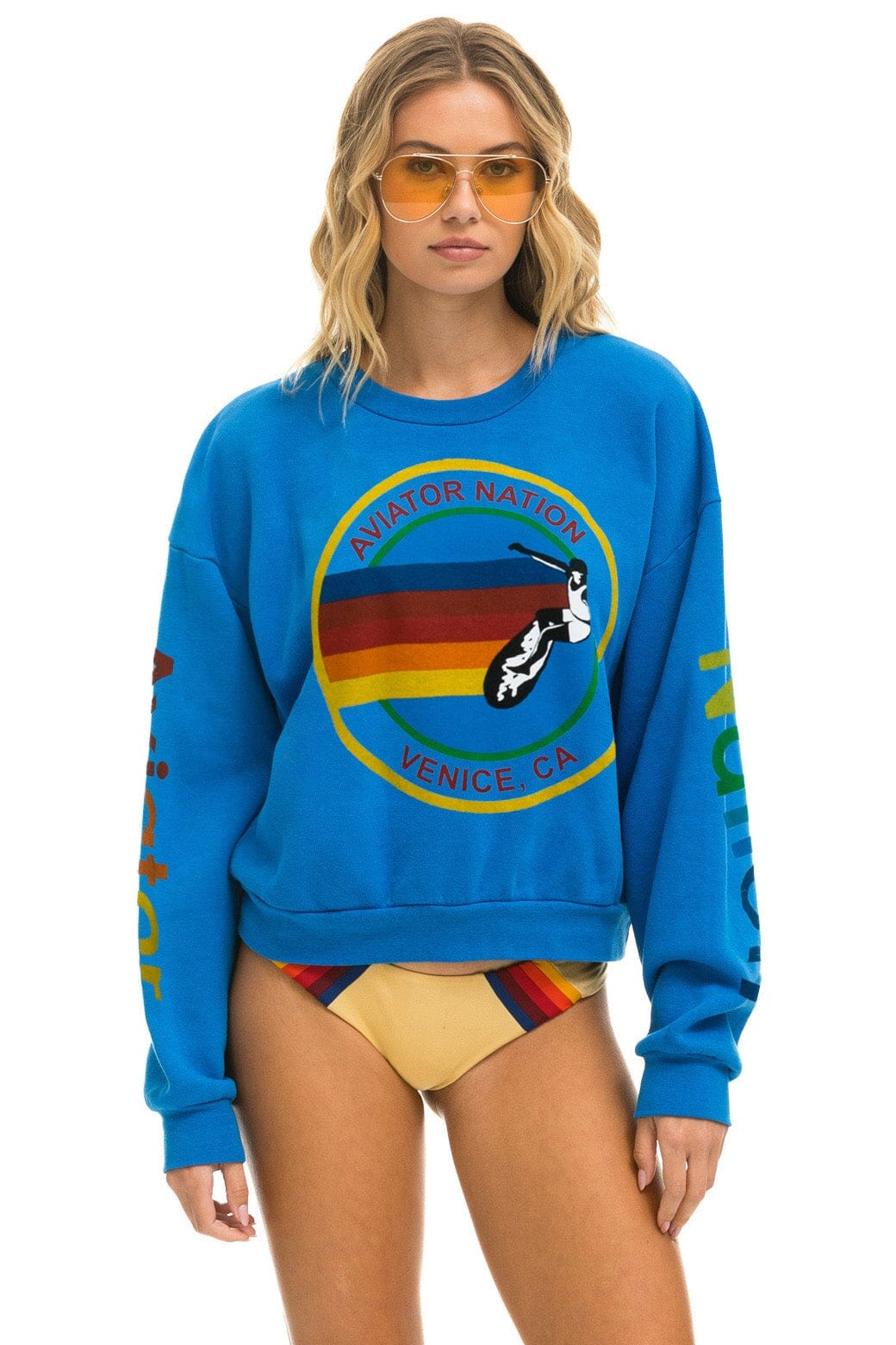 Retro AVIATOR NATION RELAXED VENICE CREW SWEATSHIRT - OCEAN
