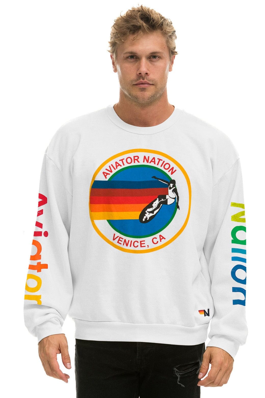 Retro AVIATOR NATION RELAXED VENICE CREW SWEATSHIRT - WHITE