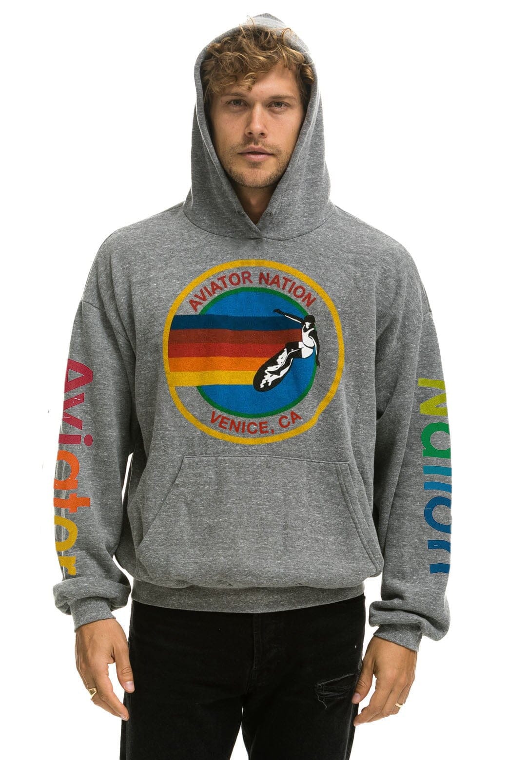 Retro AVIATOR NATION RELAXED VENICE PULLOVER HOODIE - HEATHER GREY