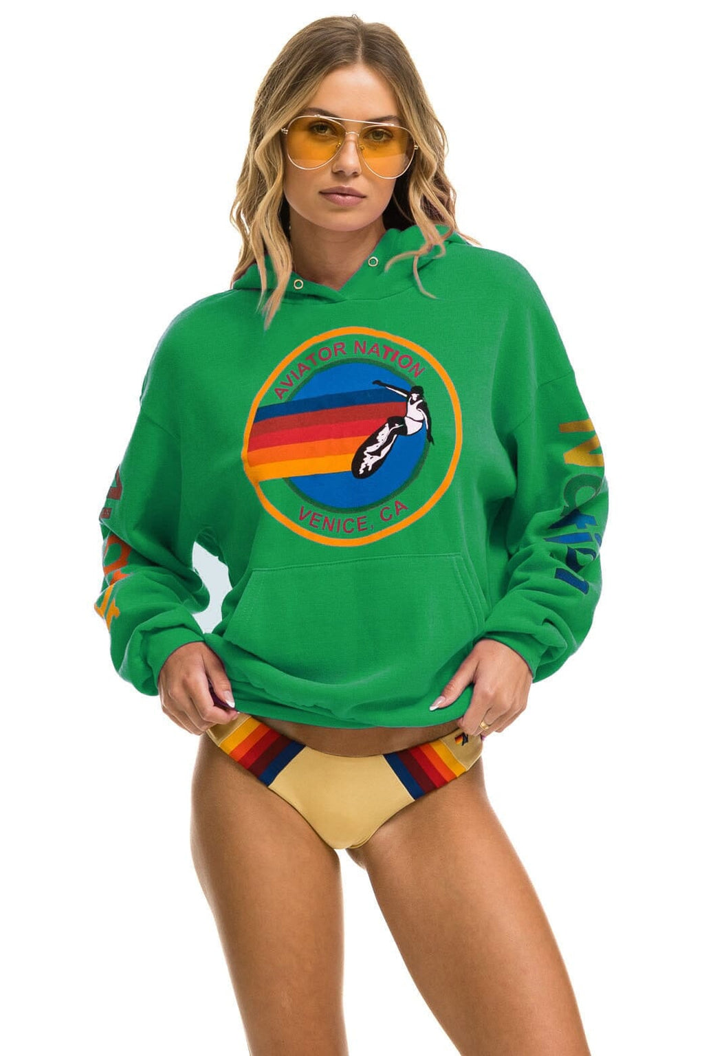 Retro AVIATOR NATION RELAXED VENICE PULLOVER HOODIE - KELLY GREEN