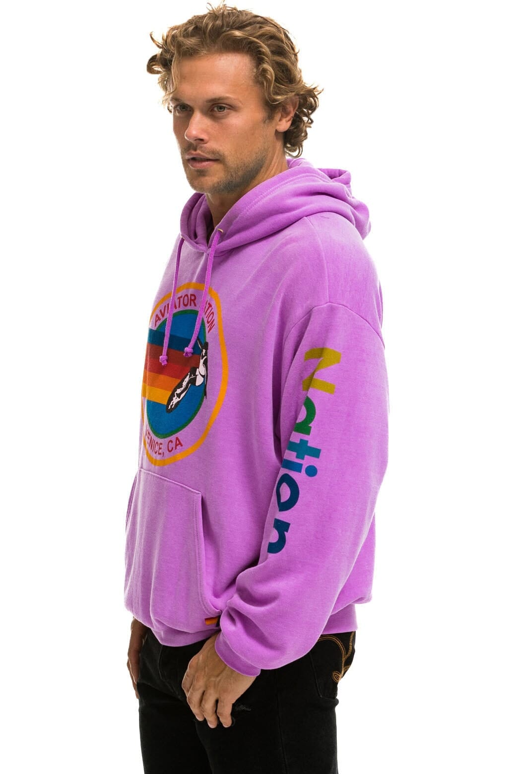 Retro AVIATOR NATION RELAXED VENICE PULLOVER HOODIE - NEON PURPLE