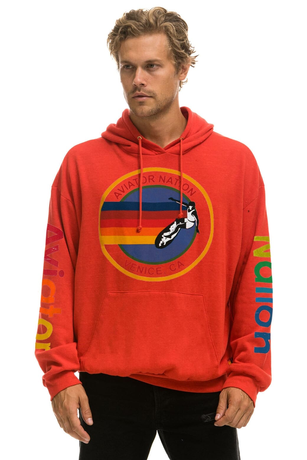 Retro AVIATOR NATION RELAXED VENICE PULLOVER HOODIE - RED