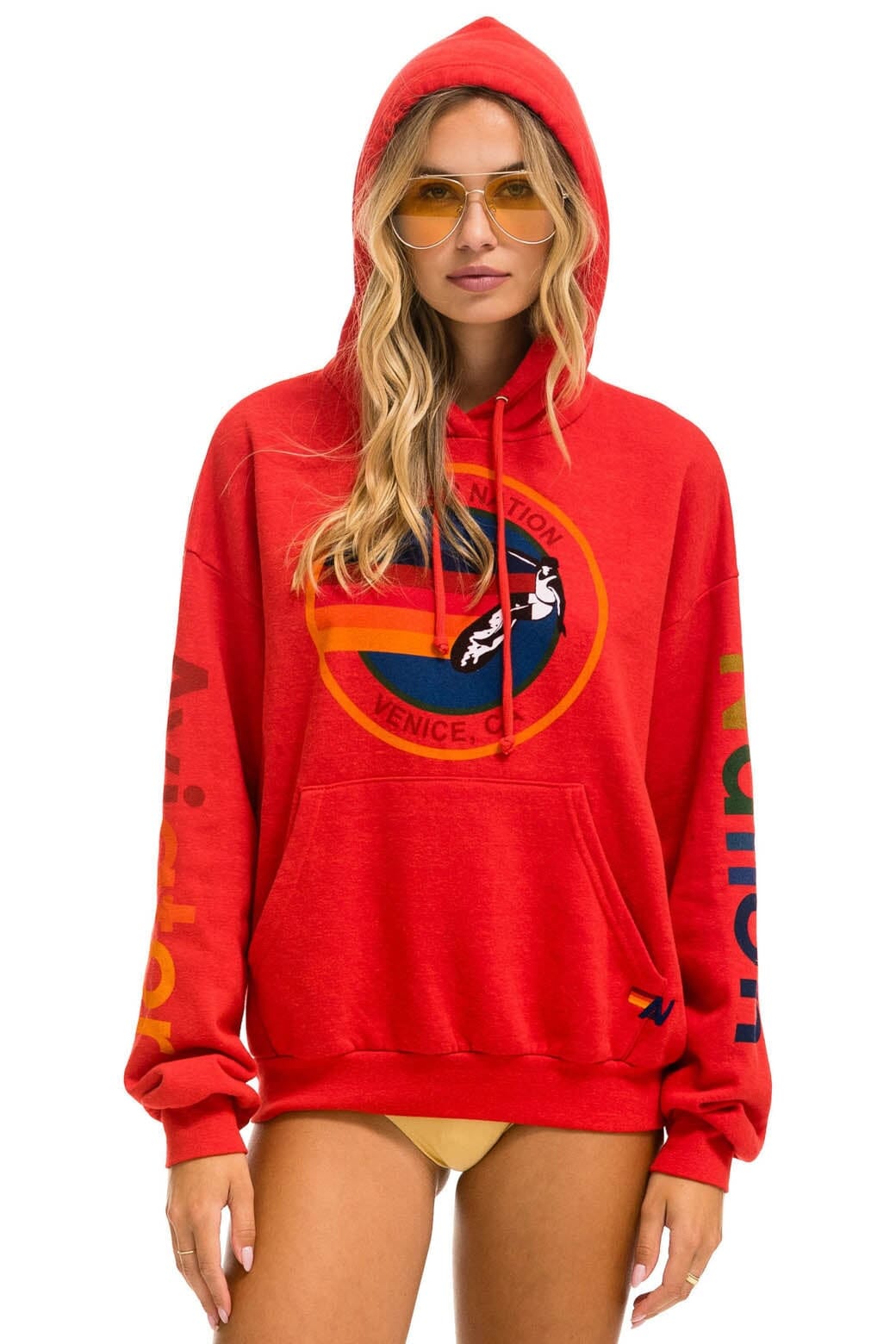 Retro AVIATOR NATION RELAXED VENICE PULLOVER HOODIE - RED