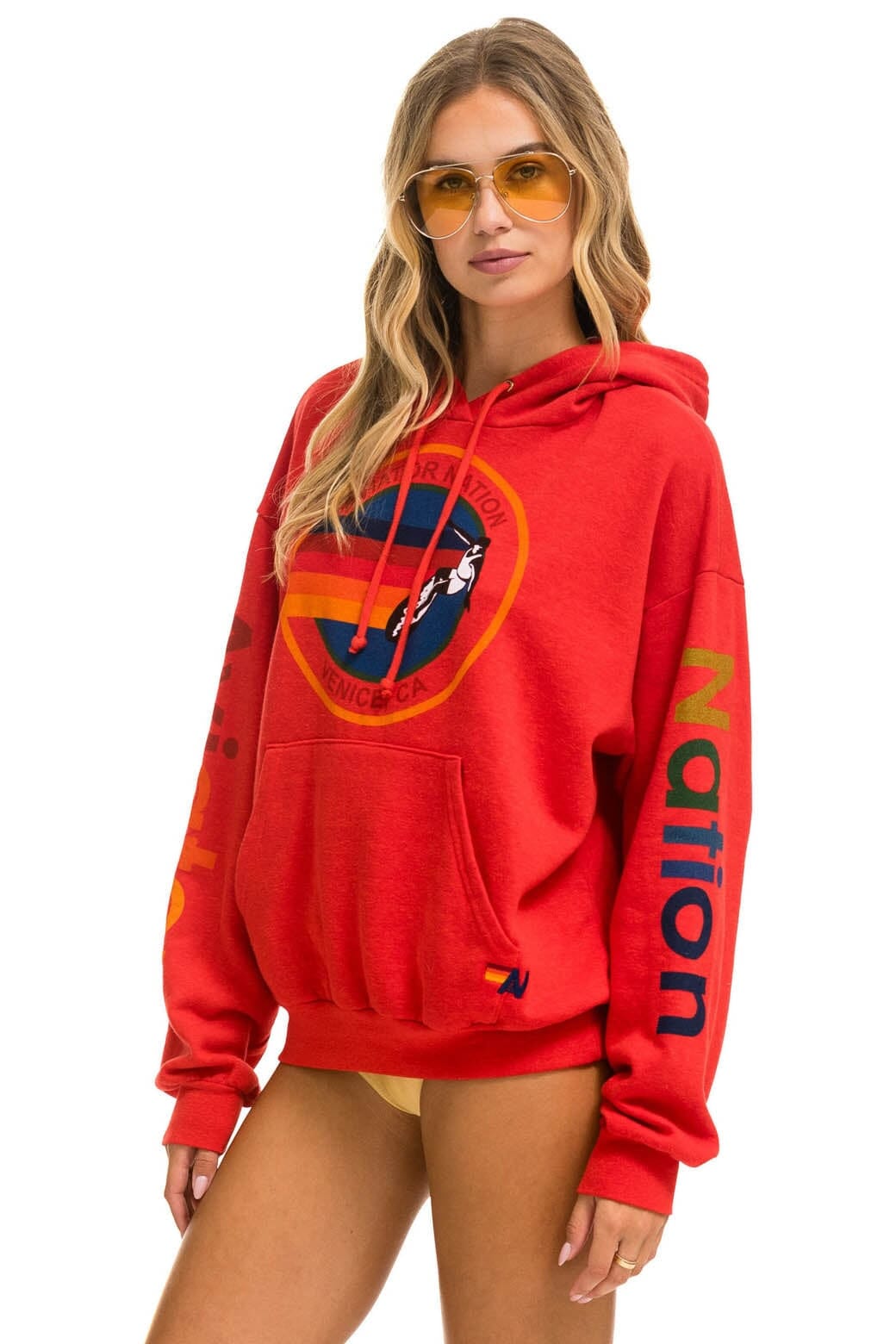 Retro AVIATOR NATION RELAXED VENICE PULLOVER HOODIE - RED