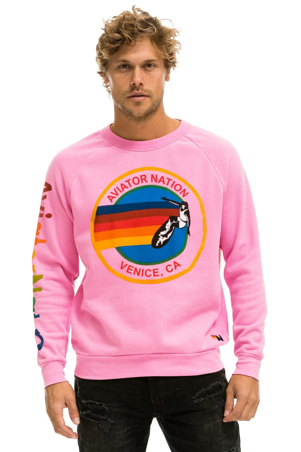 Retro AVIATOR NATION VENICE SWEATSHIRT - NEON PINK