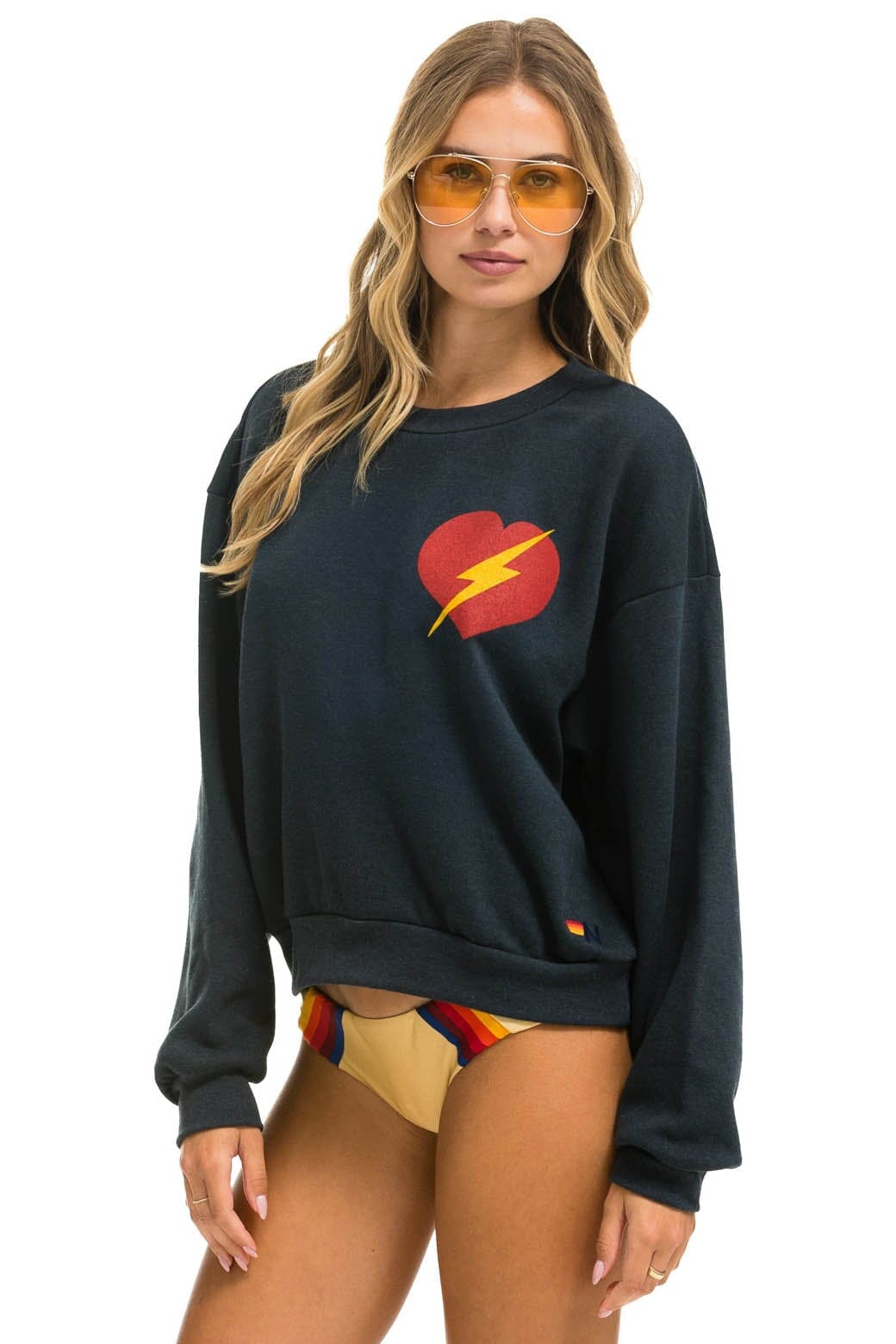 Retro BOLT HEART RELAXED CREW SWEATSHIRT - CHARCOAL