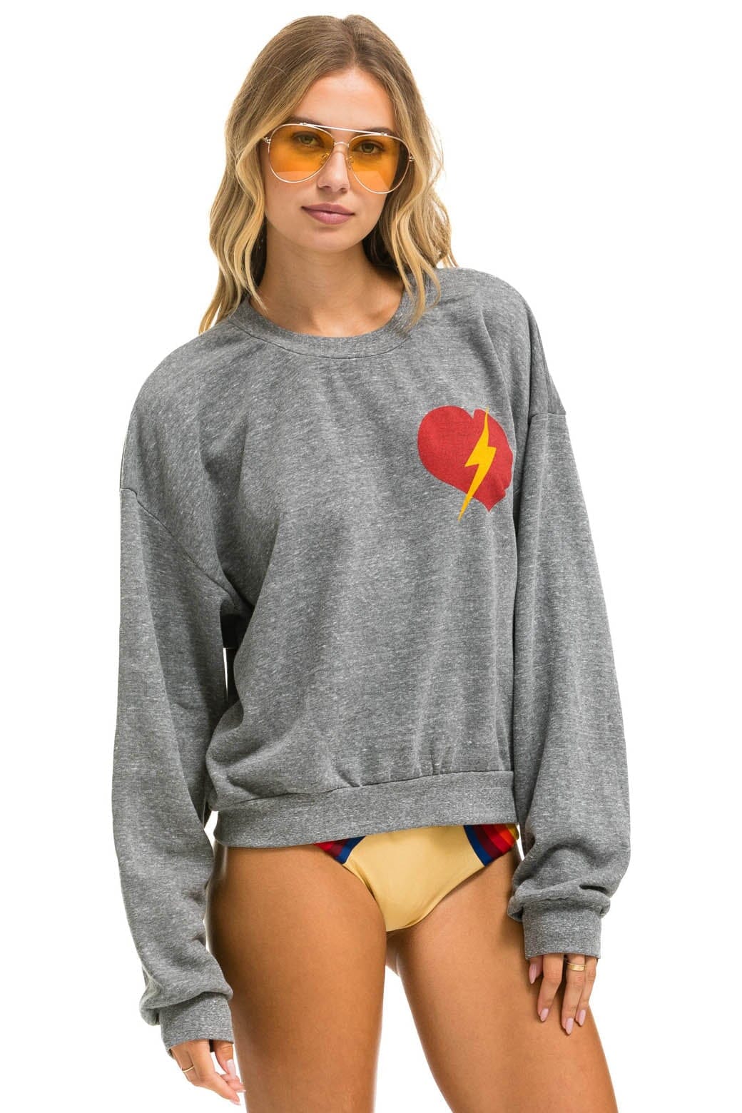 Retro BOLT HEART RELAXED CREW SWEATSHIRT - HEATHER GREY