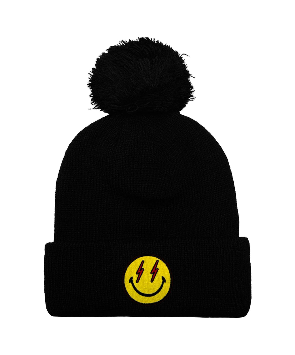Retro BOLT SMILEY POM POM RIB BEANIE