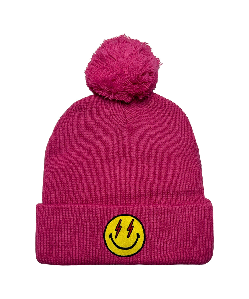 Retro BOLT SMILEY POM POM RIB BEANIE