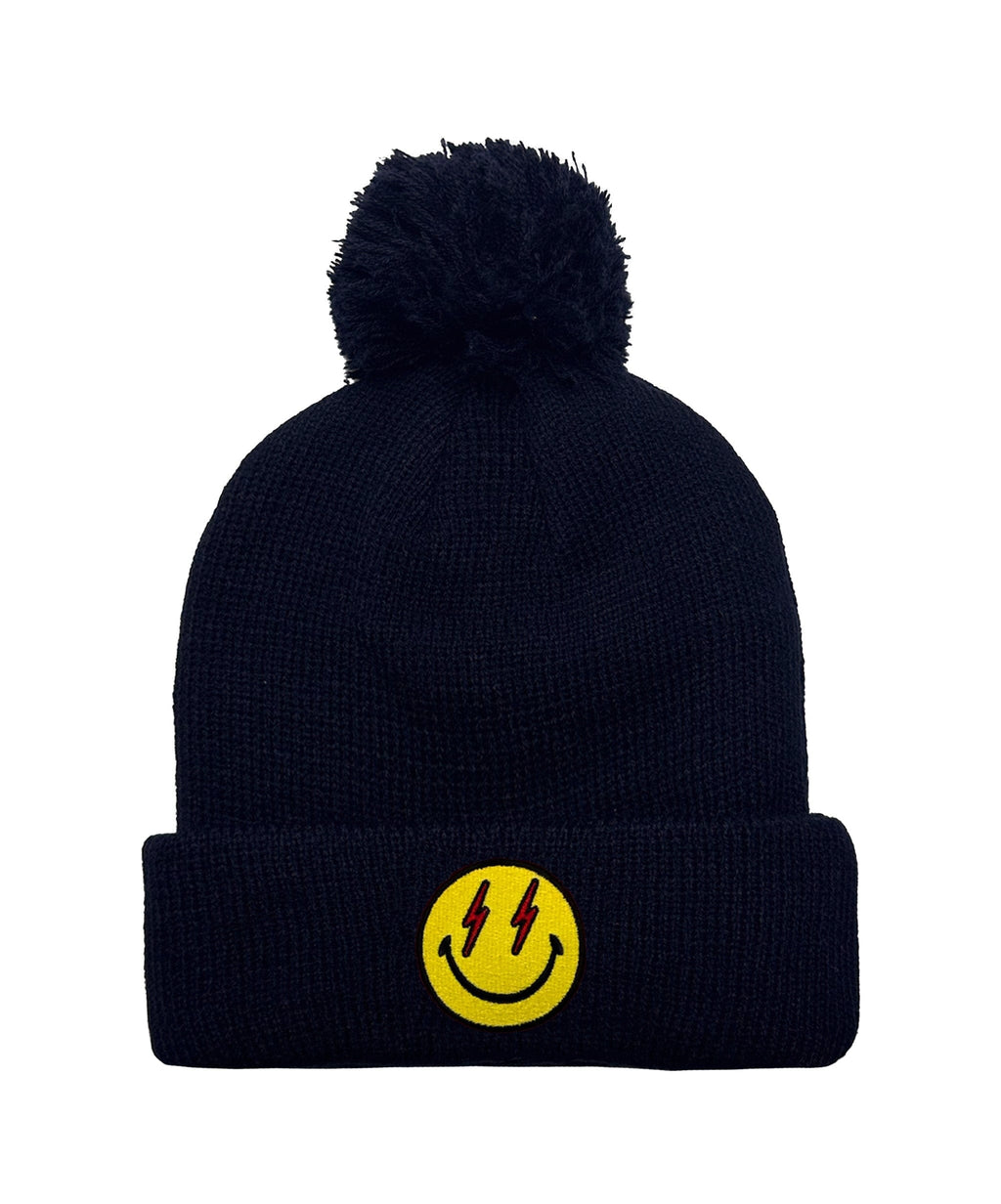 Retro BOLT SMILEY POM POM RIB BEANIE