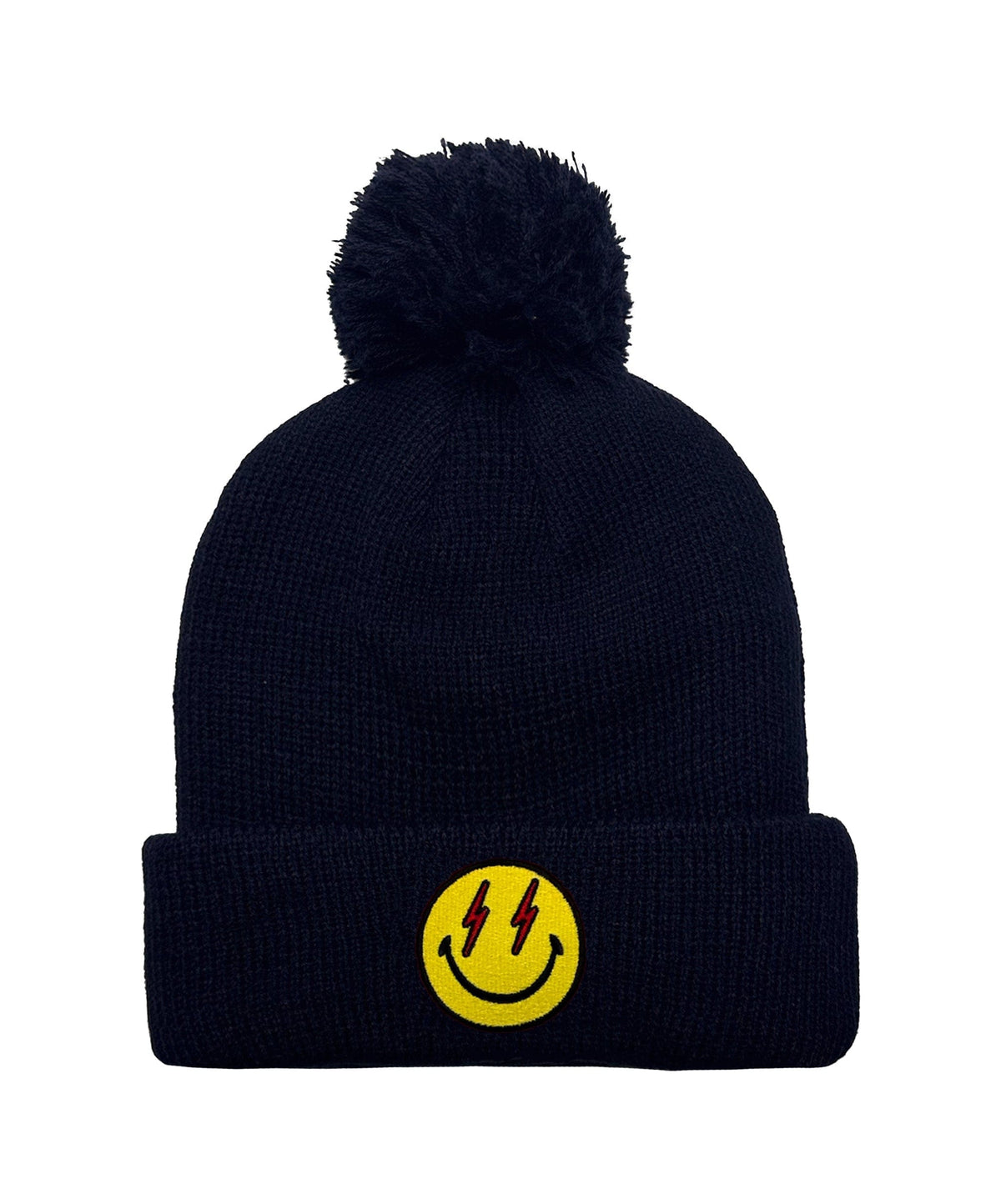 Retro BOLT SMILEY POM POM RIB BEANIE