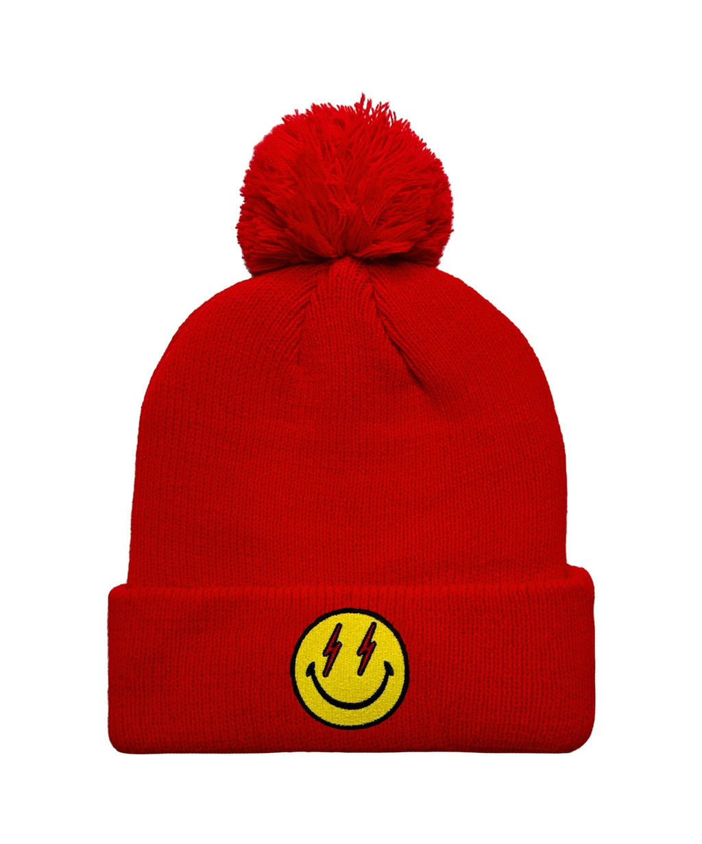 Retro BOLT SMILEY POM POM RIB BEANIE