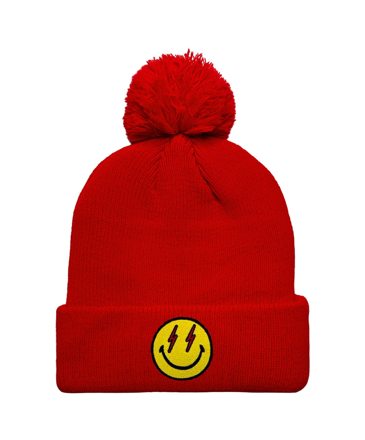 Retro BOLT SMILEY POM POM RIB BEANIE