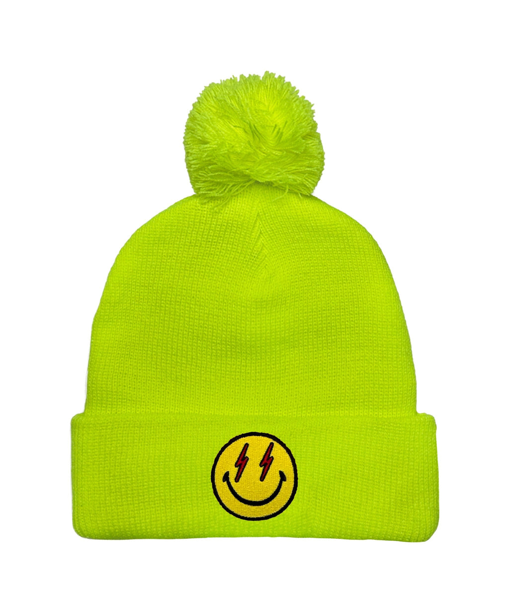 Retro BOLT SMILEY POM POM RIB BEANIE