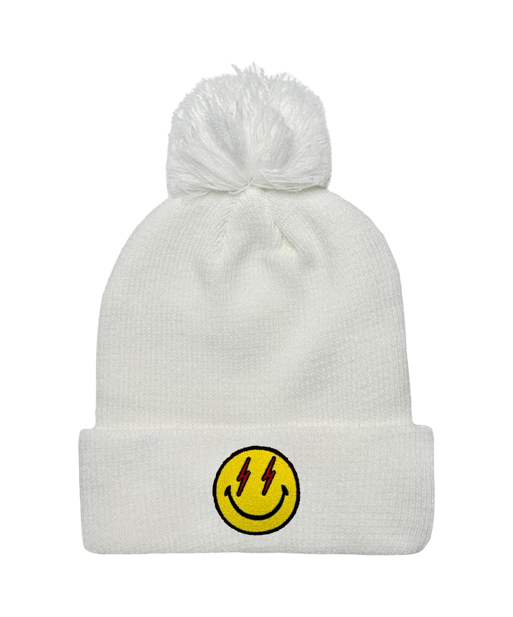 Retro BOLT SMILEY POM POM RIB BEANIE