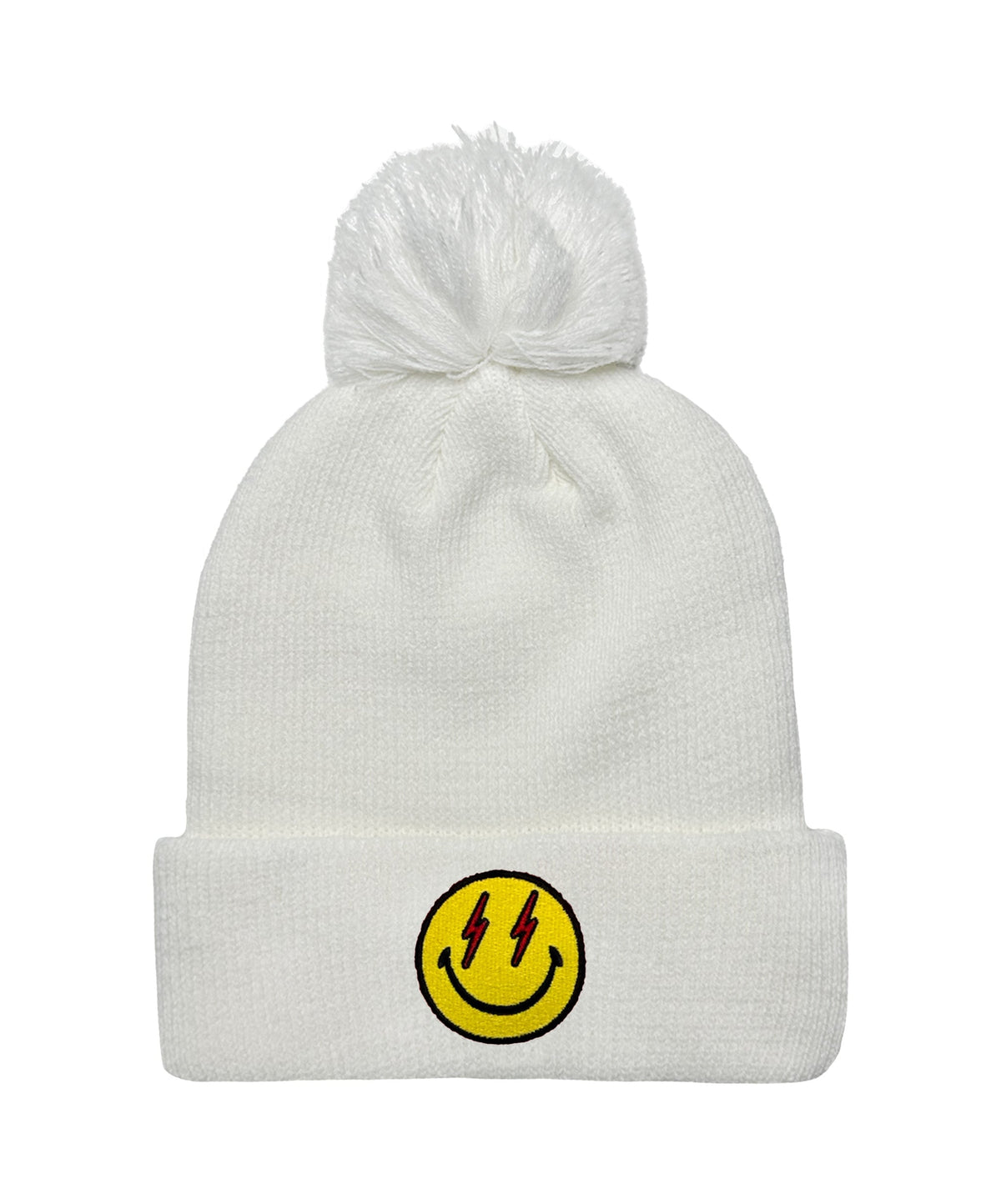 Retro BOLT SMILEY POM POM RIB BEANIE