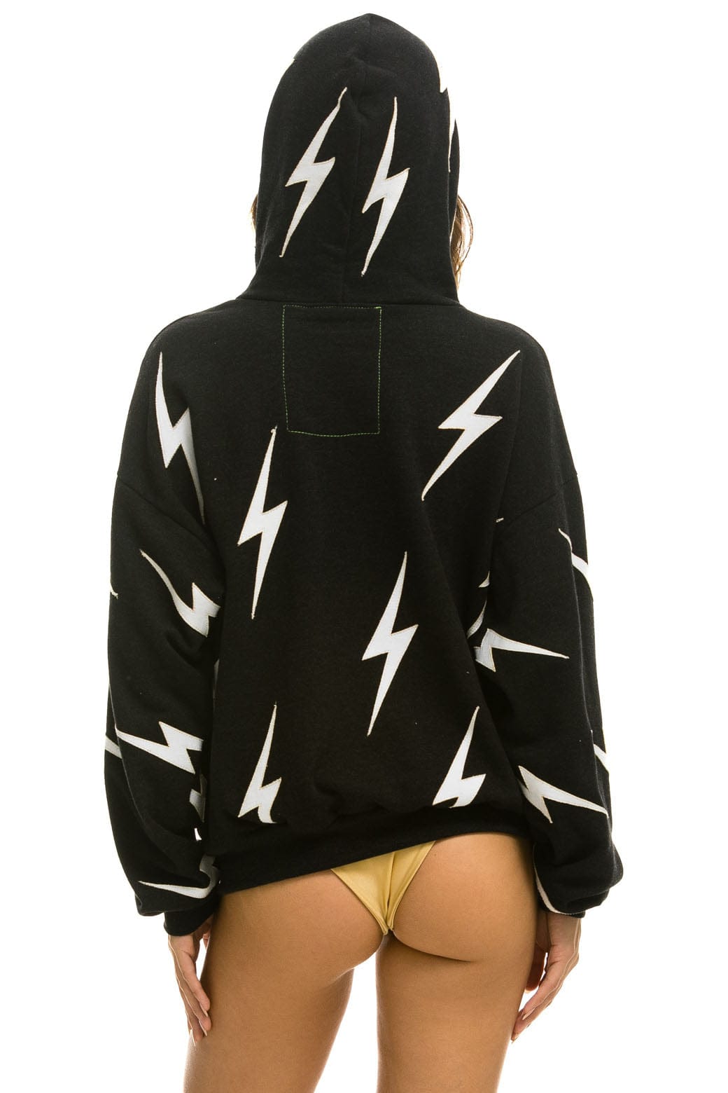 Retro BOLT STITCH REPEAT RELAXED PULLOVER HOODIE WITH POCKET ZIPPERS - BLACK WHITE