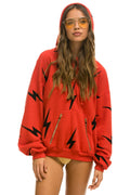 Retro BOLT STITCH REPEAT RELAXED PULLOVER HOODIE WITH POCKET ZIPPERS - RED BLACK
