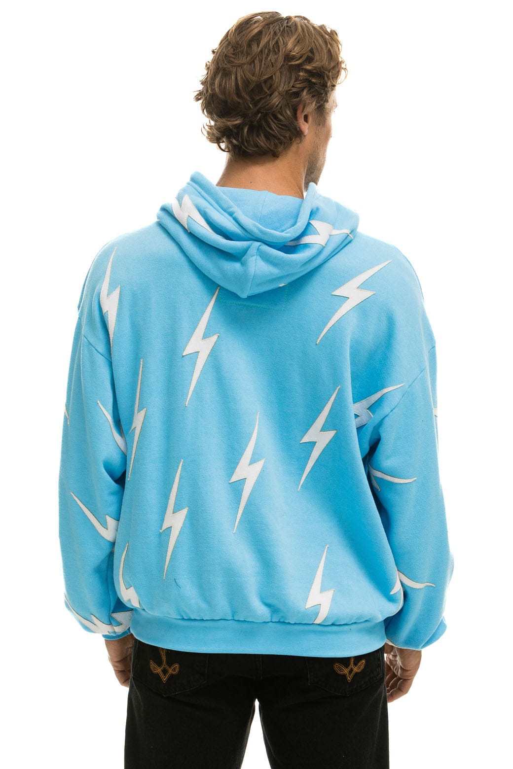 Retro BOLT STITCH REPEAT RELAXED PULLOVER HOODIE WITH POCKET ZIPPERS - SKY WHITE