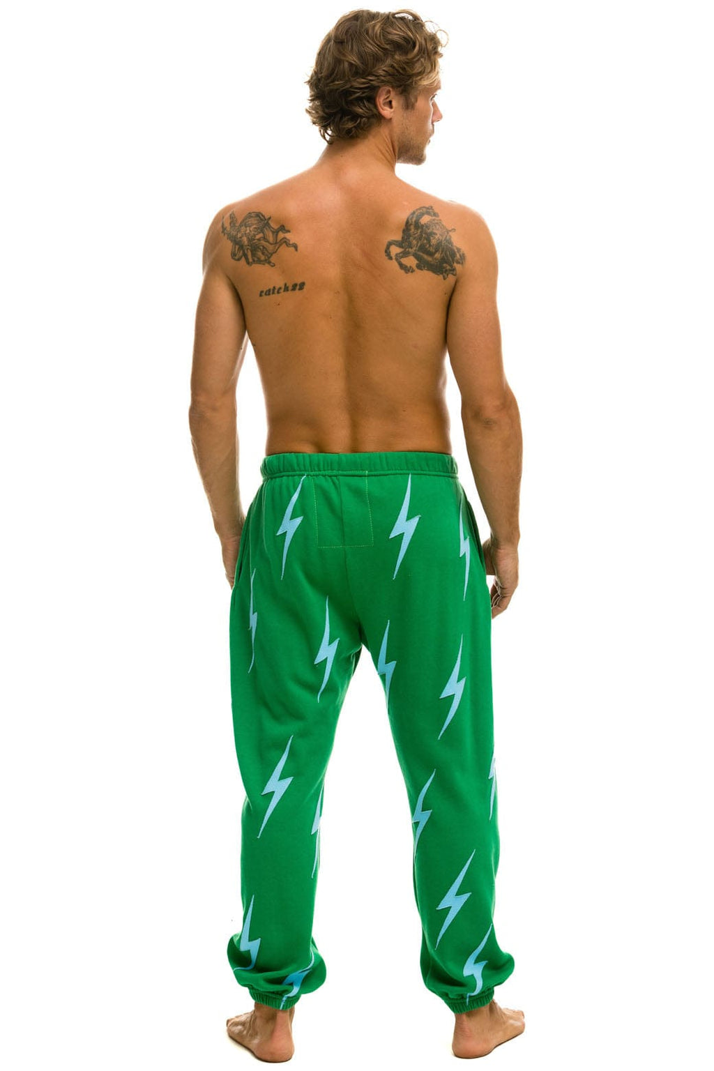 Retro BOLT STITCH REPEAT SWEATPANTS - KELLY GREEN BLUE