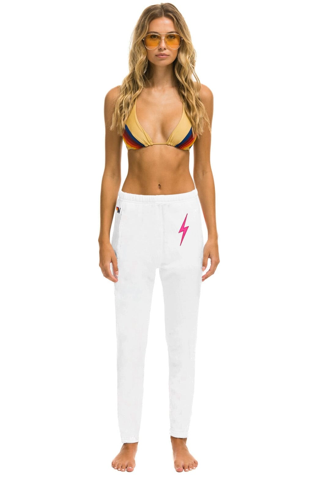 Retro BOLT STITCH JOGGER SWEATPANTS - WHITE NEON PINK