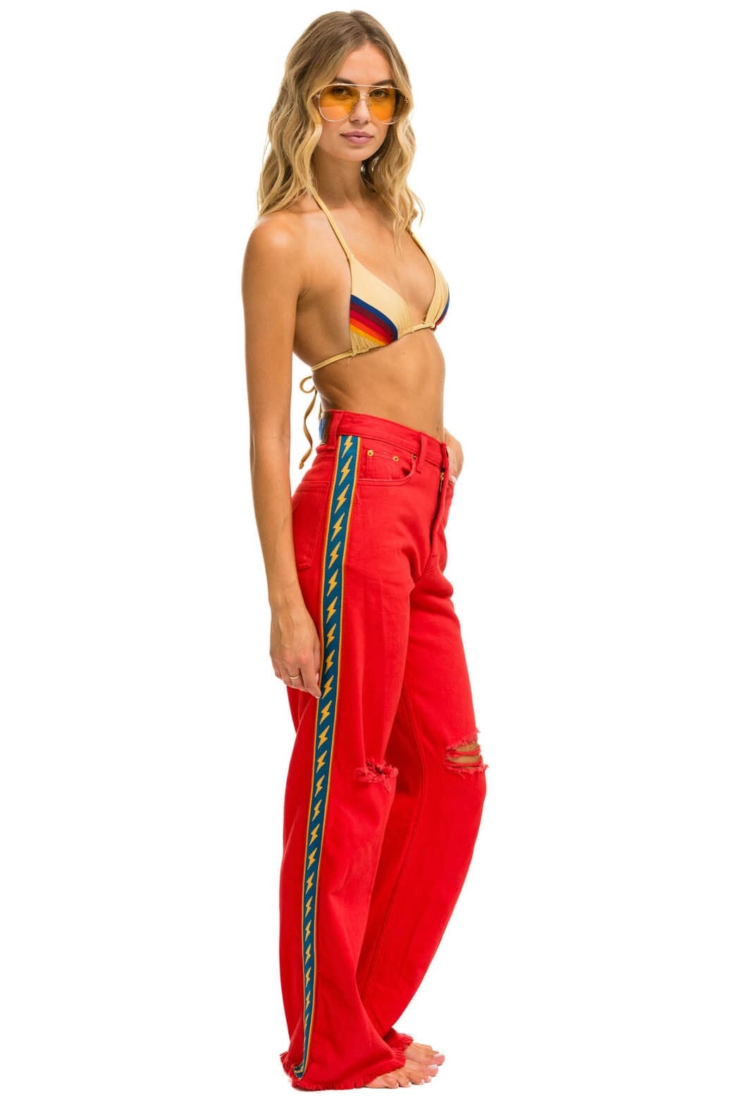 Retro BOLT STRIPE HI RISE WIDE-LEG GYPSY JEAN - RED