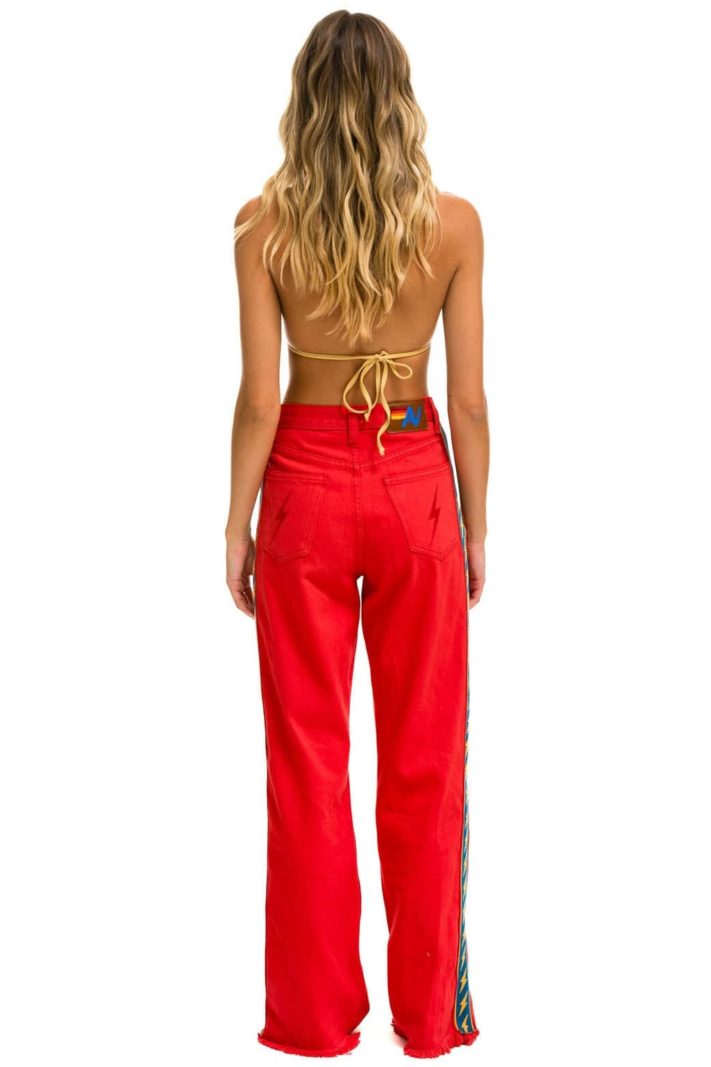 Retro BOLT STRIPE HI RISE WIDE-LEG GYPSY JEAN - RED
