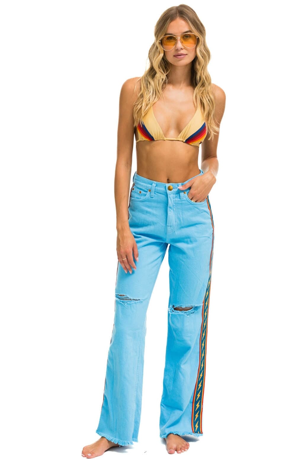 Retro BOLT STRIPE HI RISE WIDE-LEG GYPSY JEAN - SKY
