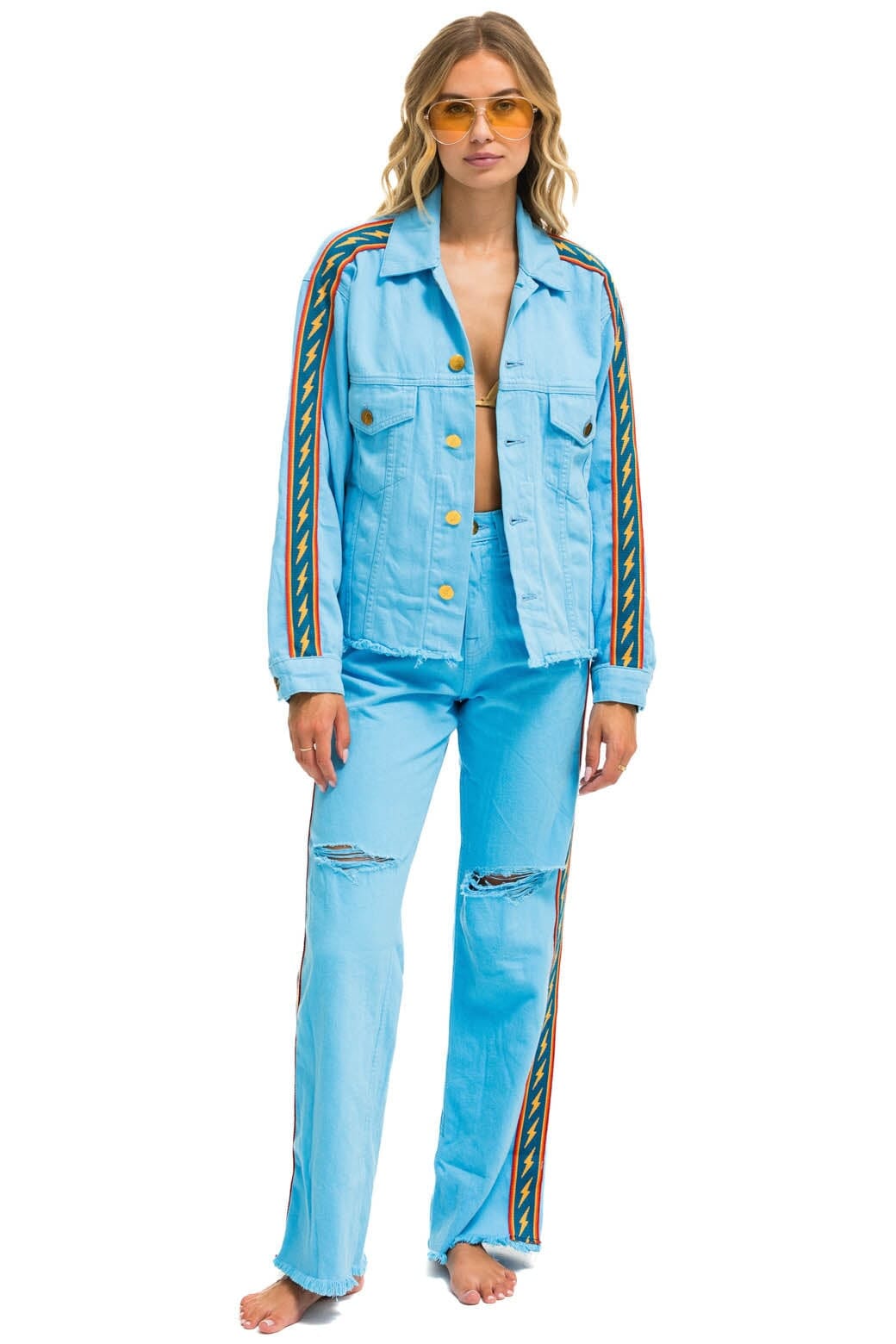 Retro BOLT STRIPE HI RISE WIDE-LEG GYPSY JEAN - SKY