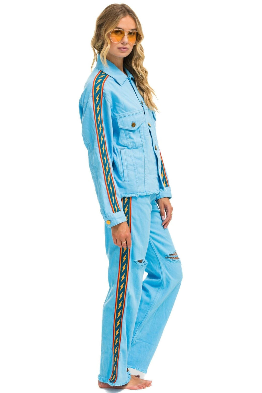Retro BOLT STRIPE HI RISE WIDE-LEG GYPSY JEAN - SKY