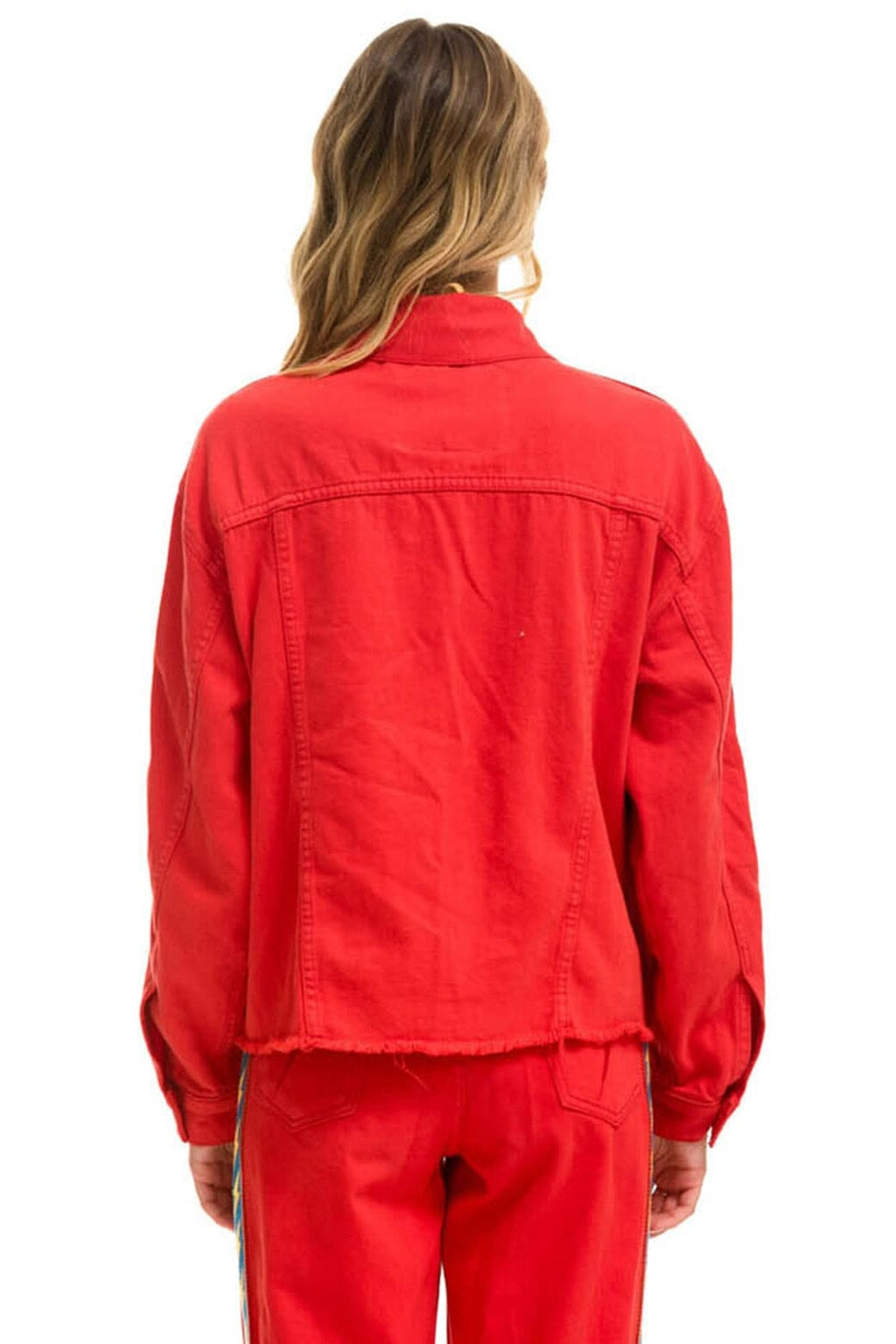 Retro BOLT STRIPE OVERSIZED CUTOFF DENIM JACKET - RED