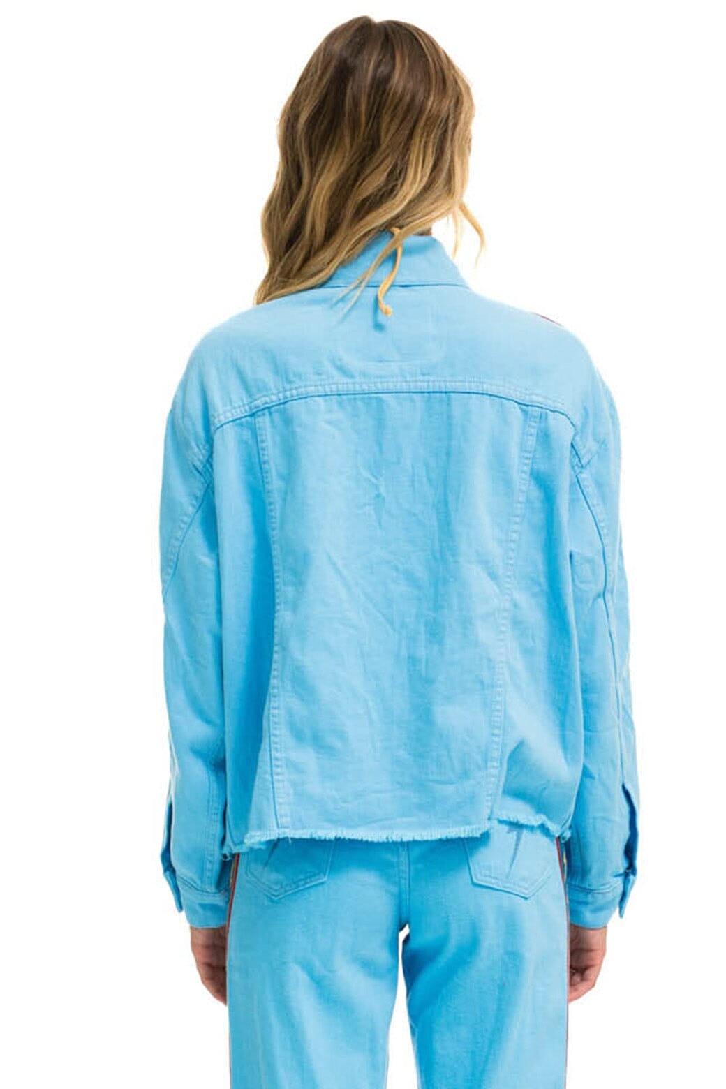 Retro BOLT STRIPE OVERSIZED CUTOFF DENIM JACKET - SKY