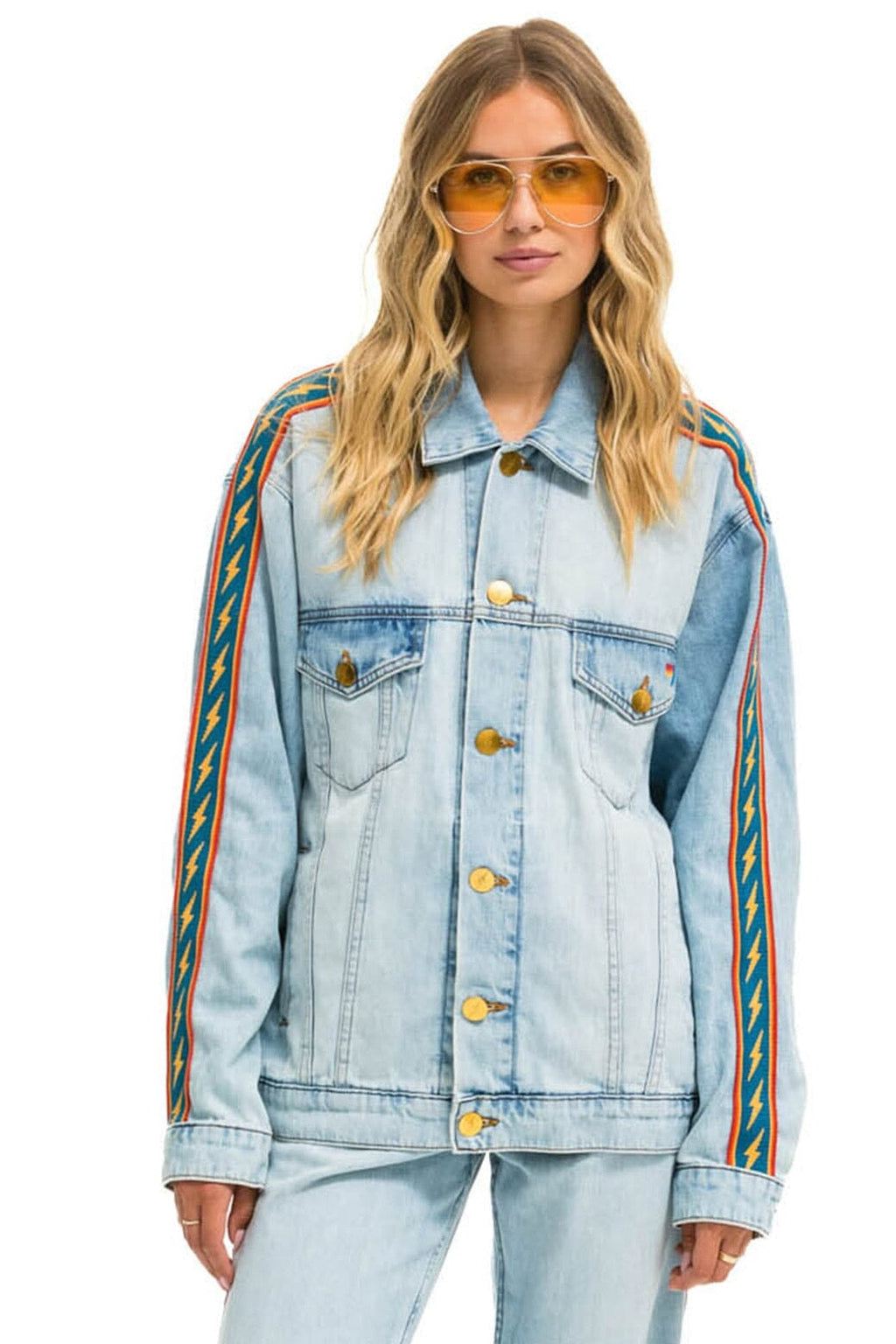 Retro BOLT STRIPE OVERSIZED CONCERT DENIM JACKET - SUPER LIGHT