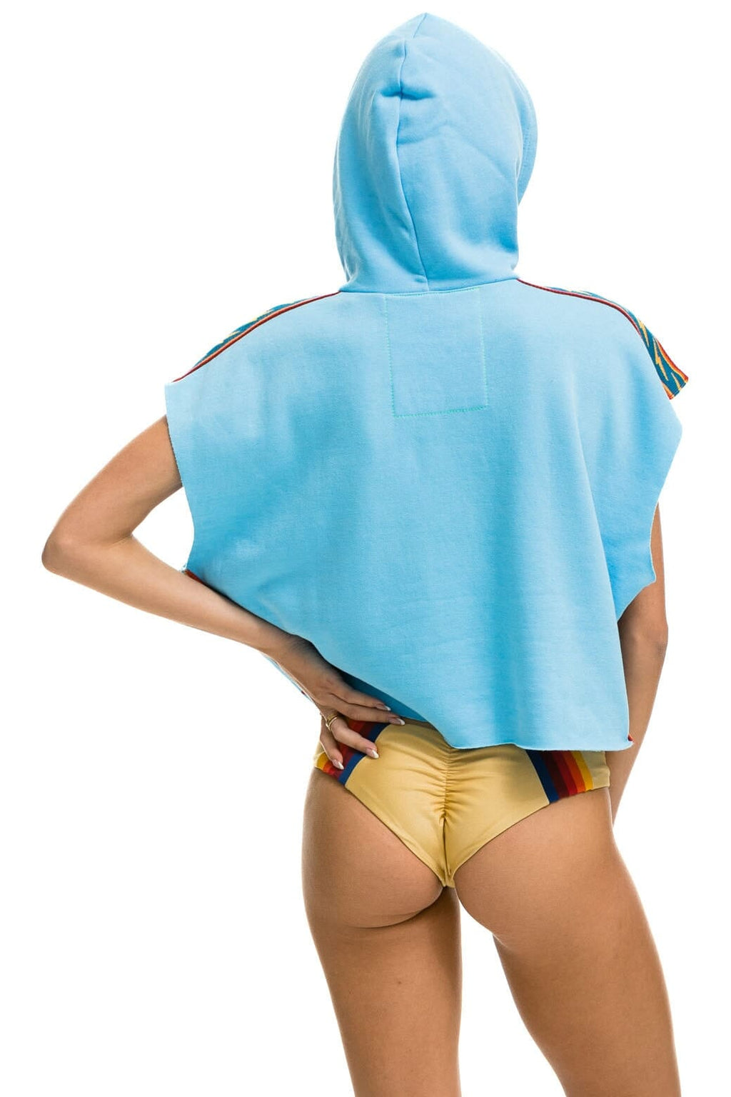 Retro BOLT STRIPE SLEEVELESS RELAXED CROPPED PULLOVER HOODIE - SKY