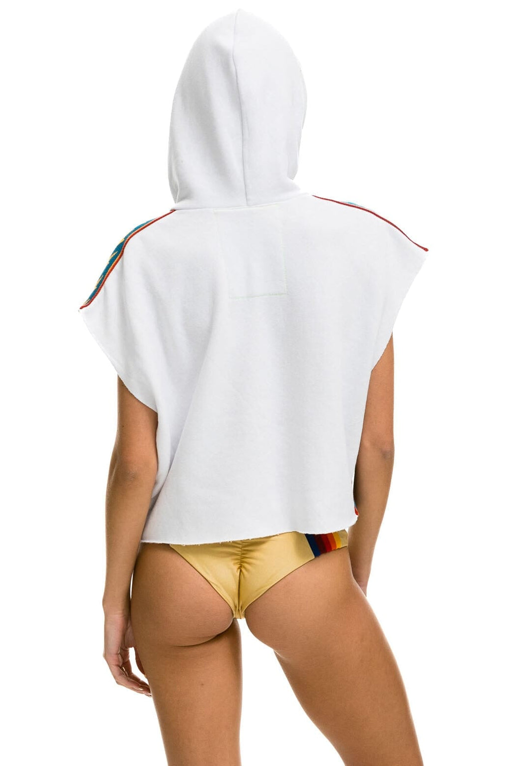 Retro BOLT STRIPE SLEEVELESS RELAXED CROPPED PULLOVER HOODIE - WHITE